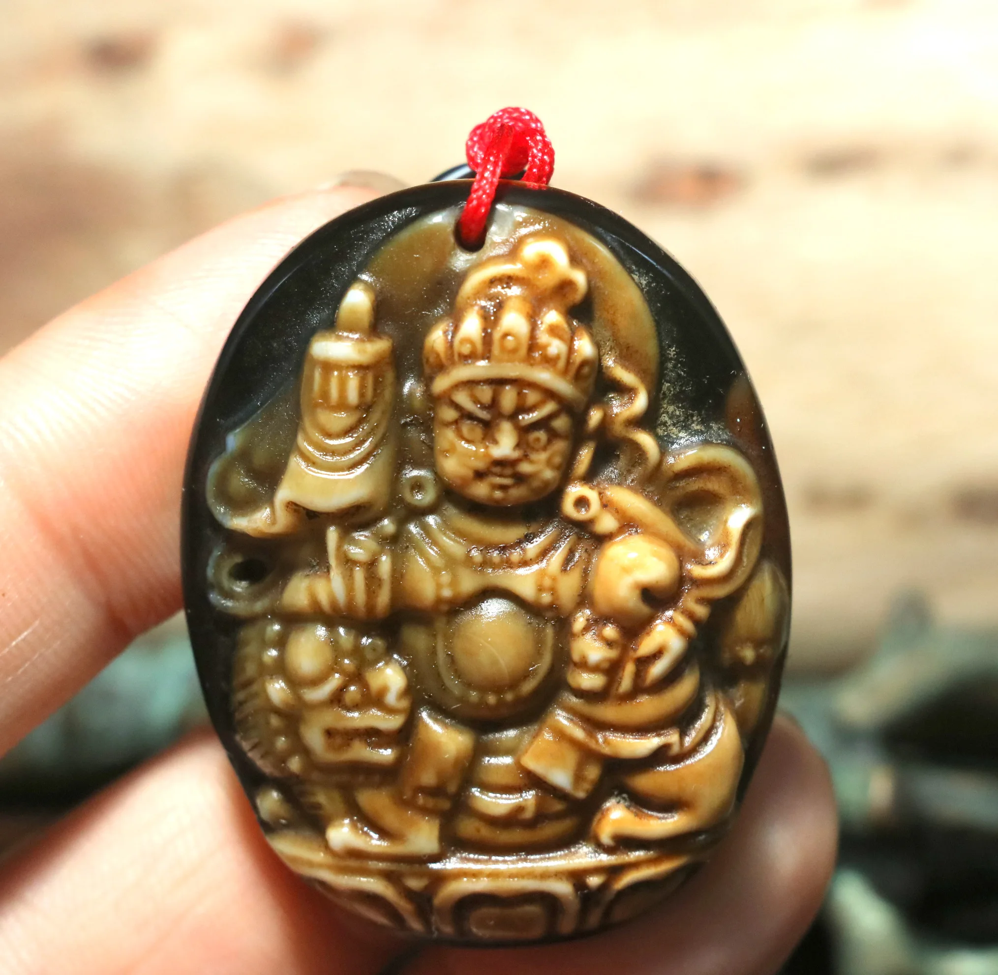 Unique Pattern Magic Energy Tibetan Old Agate Sculptural Wealth God 1 Eye dZi Bead Pendant Amulet Talisman TIMESTOWN Gemstone