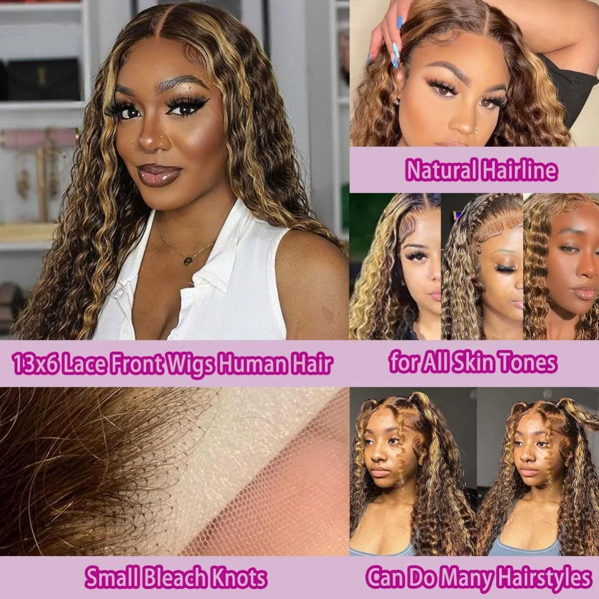 Ombre Highlight Deep Wave Lace Front Wigs Human Hair 4/27 Colored Plucked 13x4 HD Transparent Curly Lace Frontal Wig for Women Highlight Ombre Lace Front Wig Human Hair 13x4 HD Honey Blonde 4/27 Deep Wave Straight Lace Frontal Wigs - view 5