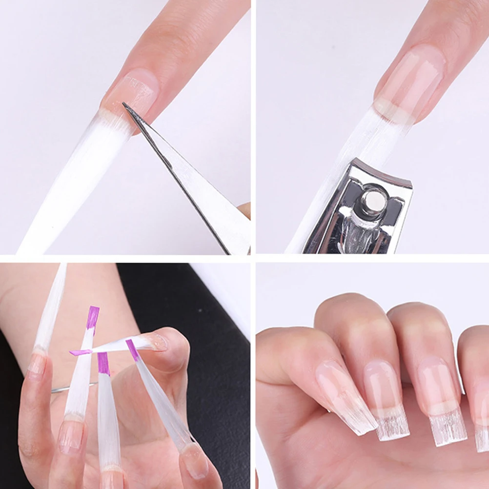 

100pcs Nail Extension Fibers Clear Tips Removable False Fiberglass Durable Safe Easy Application Nail Art Salon Home Use