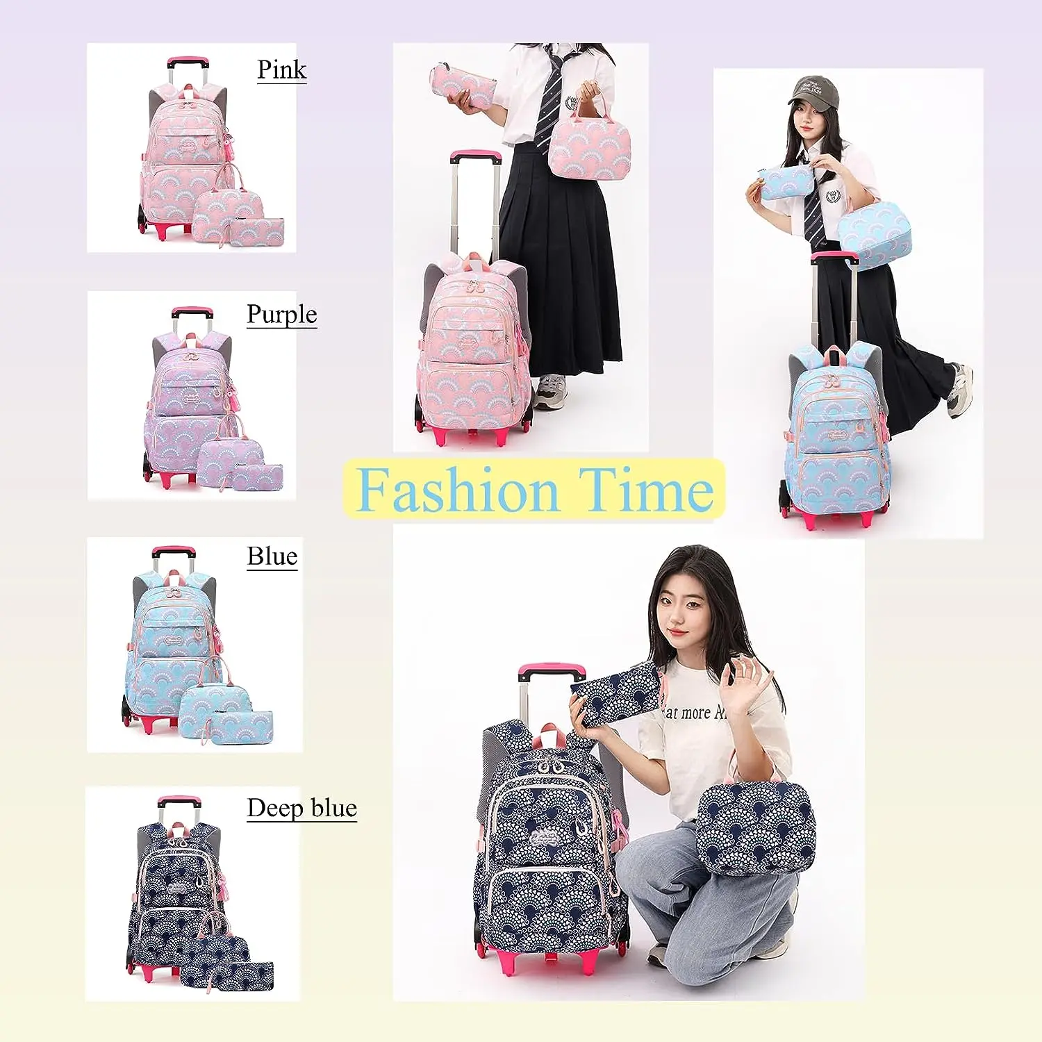 Imagem -06 - Rolling School Bags For Girls Mochila Impermeável para Crianças com Rodas Trolley Luggage Back Pack Ensino Médio