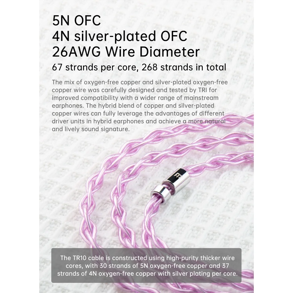 สายหูฟัง TR10 Tri 5N OFC ผสม4N การออกแบบปลั๊กที่ถอดออกได้ OFC 2PIN 0.78mm/MMCX 3.5mm/2.5mm/4.4mm หูฟัง