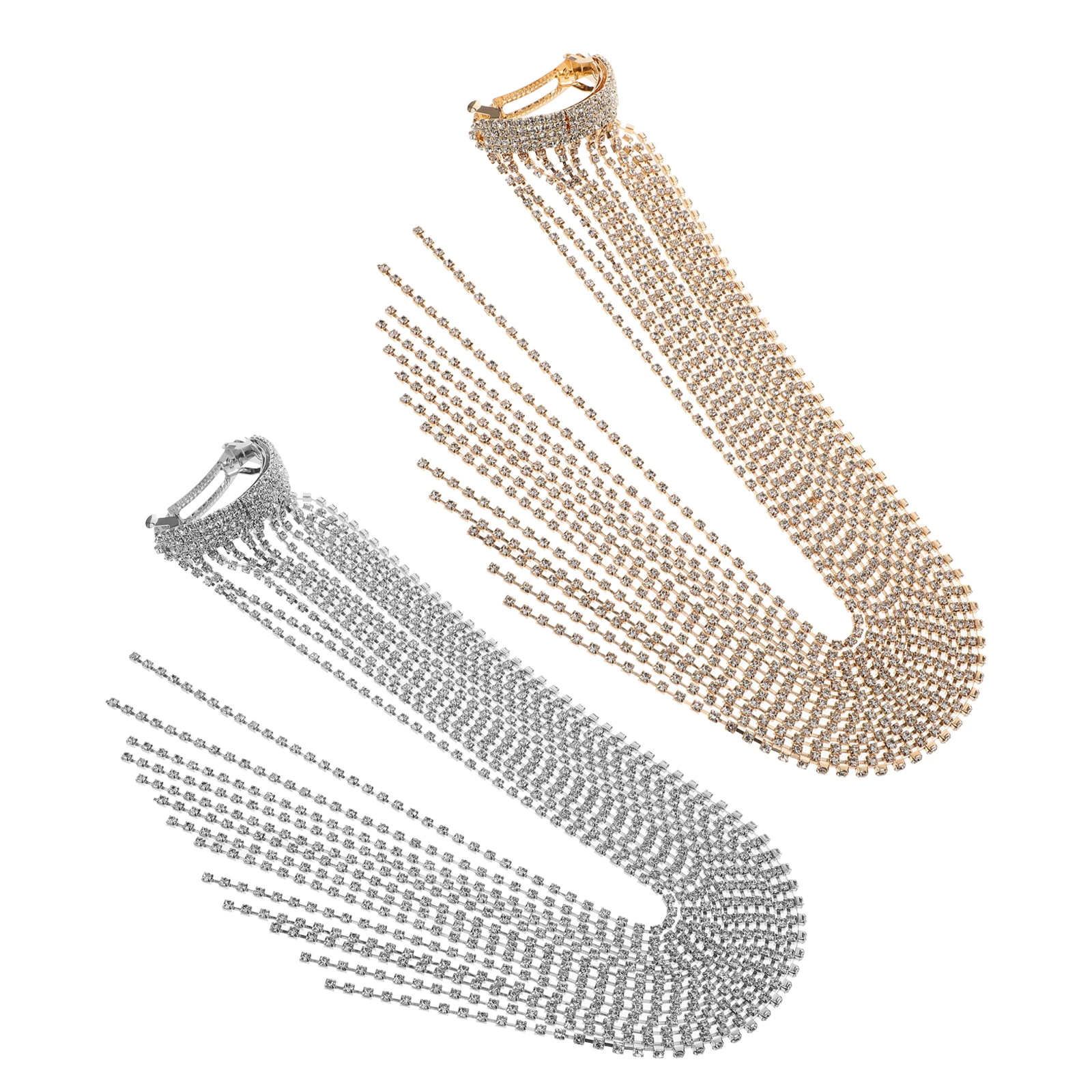 

2Pcs Rhinestone Hairpin Women Long Tassel Claw Clips Silver Gold Metal Ponytail Accessories Formal Wedding Bridesmaid Girls Hair