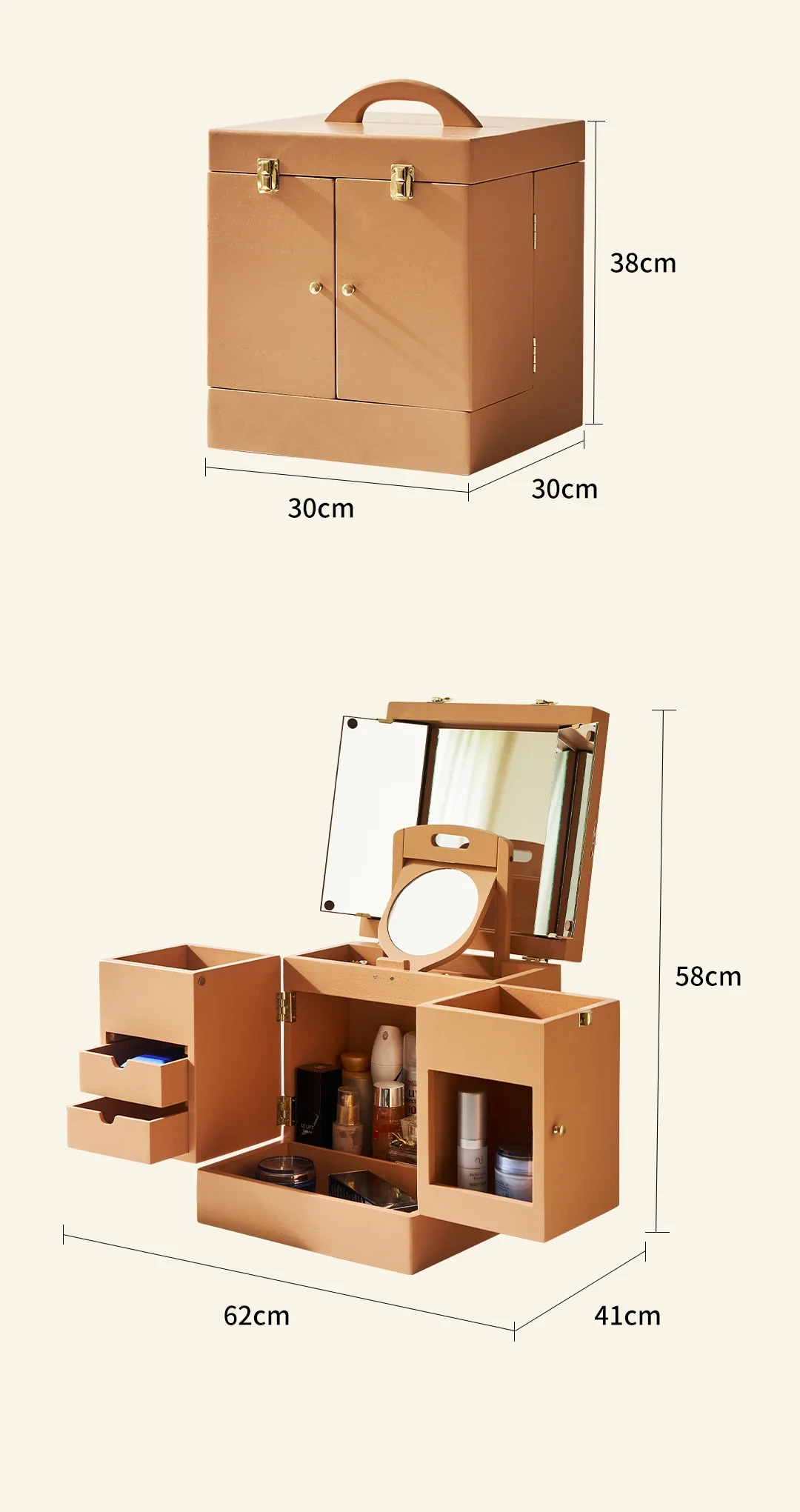 Ящик для хранения японской косметики, настольная полка, средства по уходу за кожей, помада, пылезащитный туалетный столик из цельного дерева, украшения и