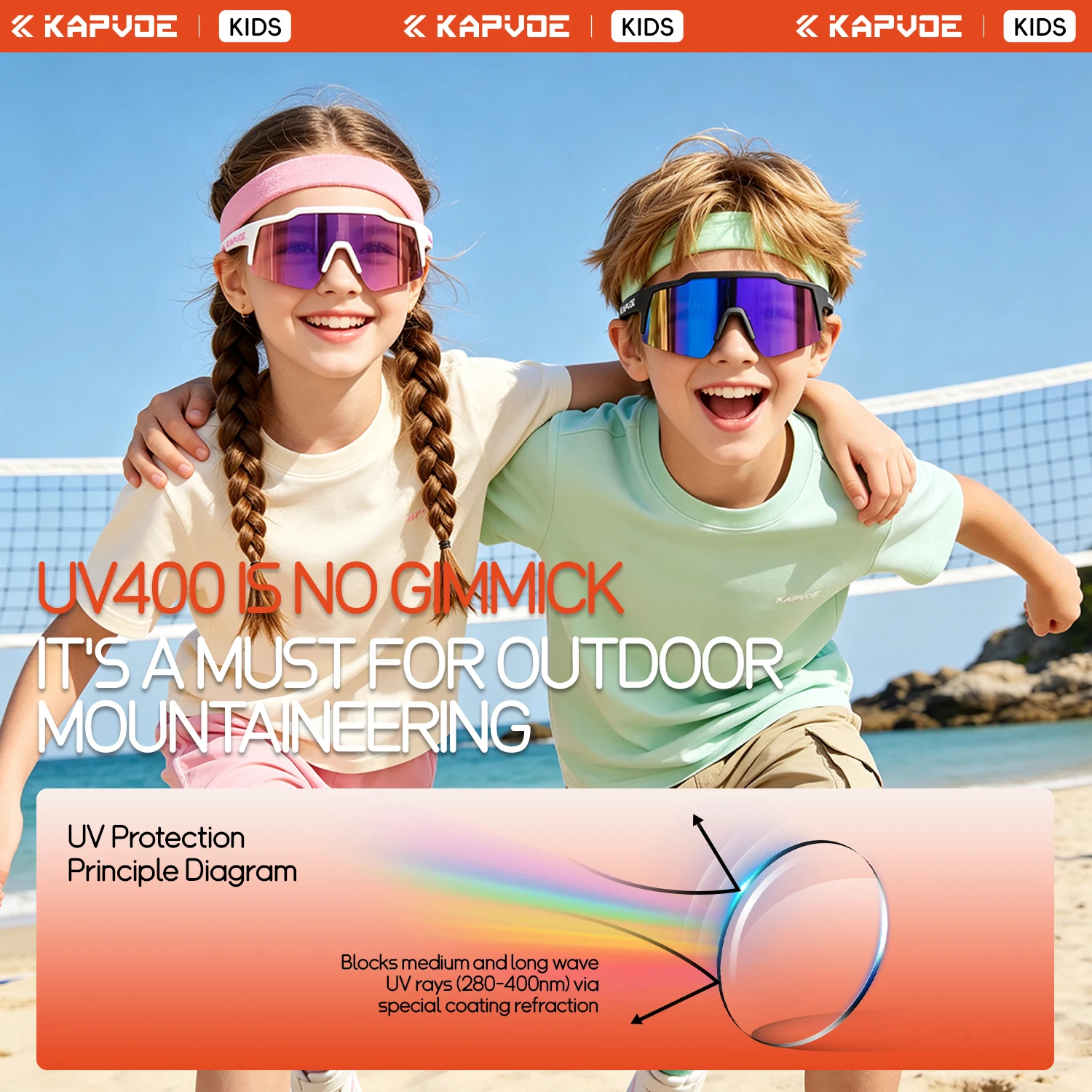 Kapvoe Kids Hiking Eyewear Cycling Sunglasses Aged 8-15 Baseball Running Children Glasses Bicycle UV400 Water Sports Glasses