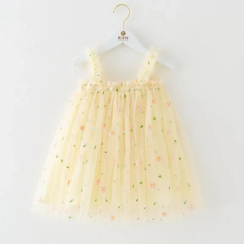 2024 New Baby Girl Dress Fashion Suspenders Embroidery Small Floral Sweet Cute Princess Dresses Birthday Girl Skirt Gift