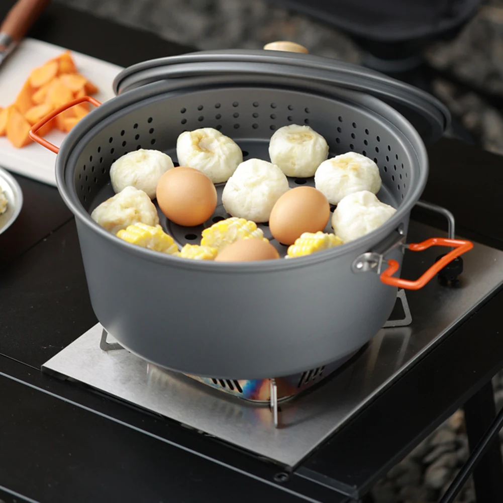 

Portable 7 5L Aluminum Stew and Boil Pot for Camping and Picnic Outdoor Cooking with Construction for Group Meals