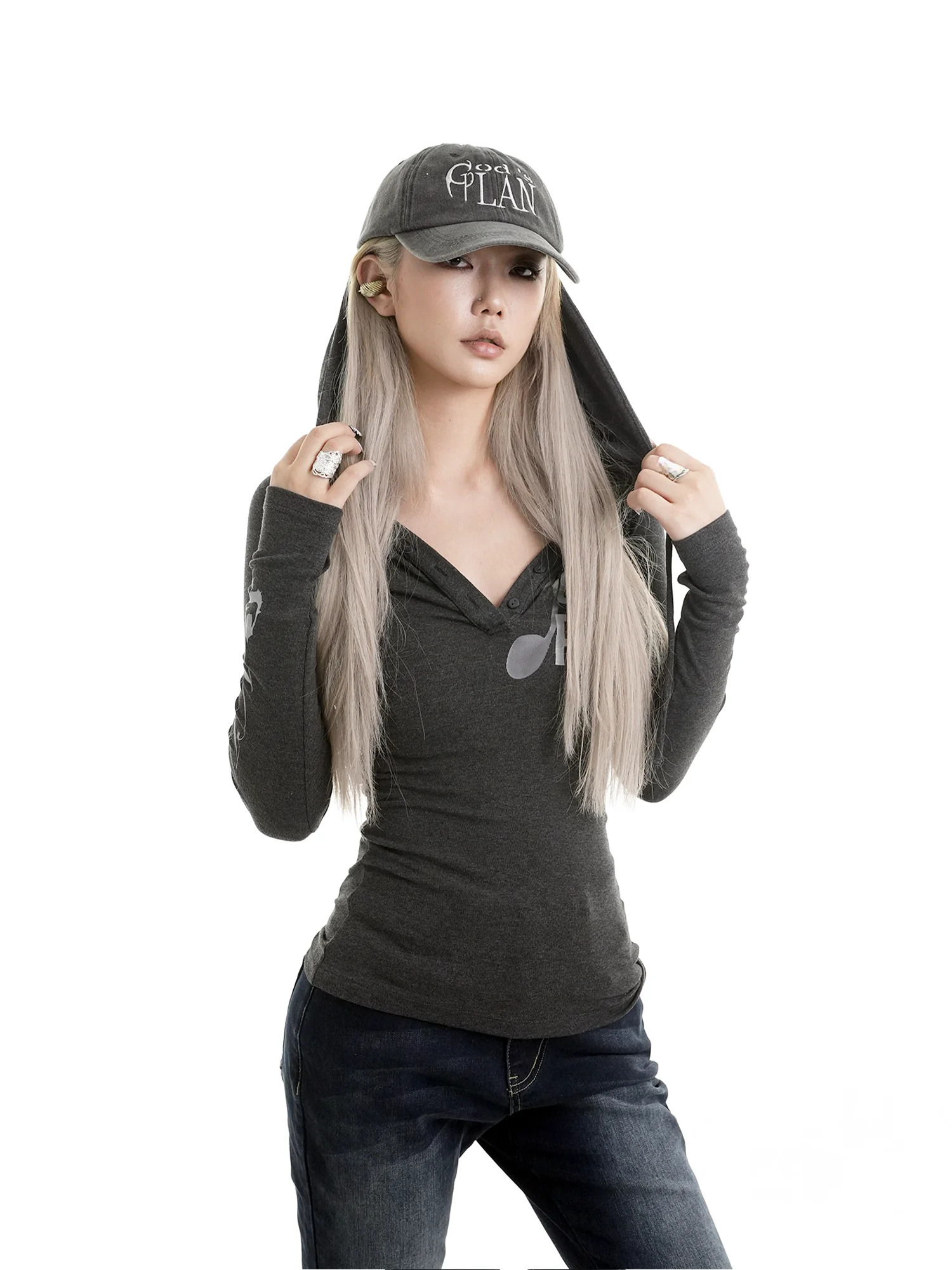 

Gods Plan, оригинальная серия Note, готическая утягивающая длинная толстовка с капюшоном на пуговицах, женская модная осенняя смесь из полиэстера и спандекса