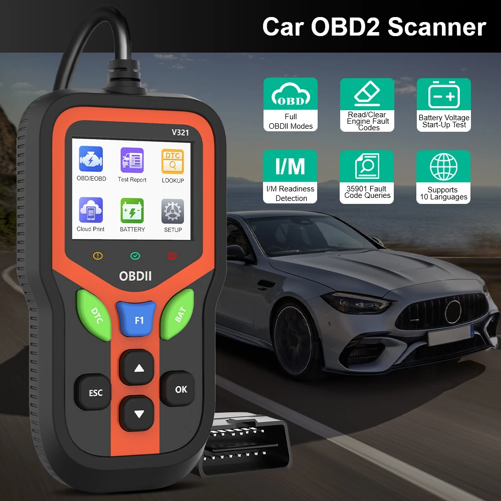 

Считыватель кодов V321 Тестер батареи Испытательный код Сканер OBD II Автомобильные диагностические инструменты OBD2 Проверка системы двигателя Универсальная