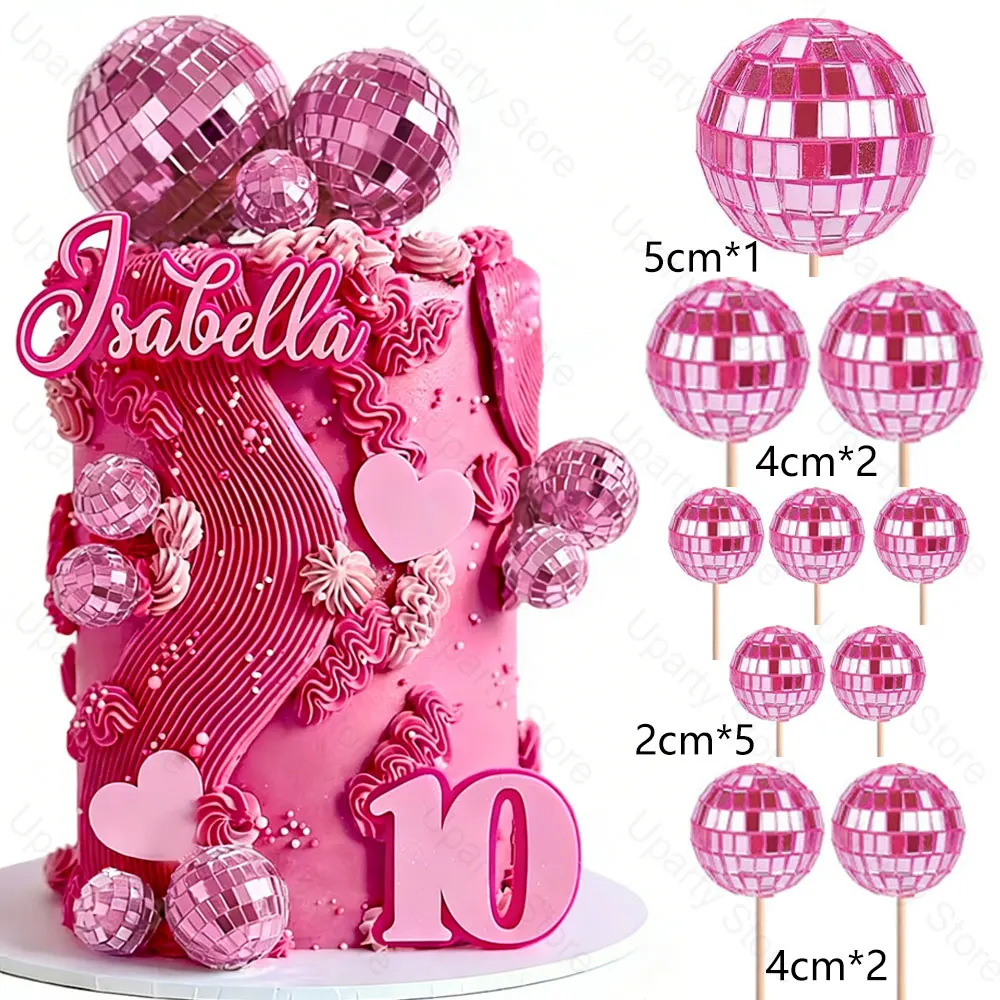 10 Stück 2-5cm Disco-Kugeln Kuchendekoration Rosa Gold Spiegel Silber Disco-Kugeln Kuchenaufsätze für Geburtstag Disco-Themenparty Dekoration – Detail 8