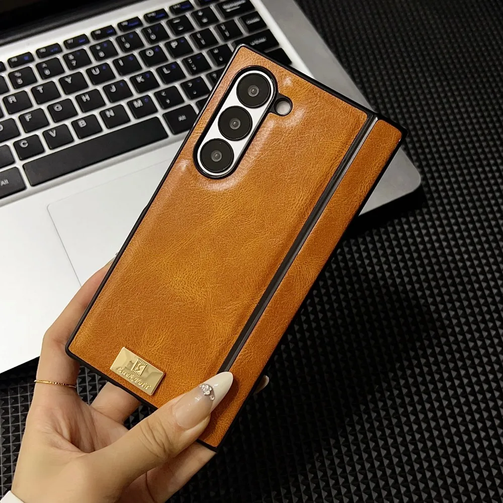 Hartschale, stoßfeste Retro-Leder-Handyhülle für Samsung Galaxy Z Fold 7, 6, 5, 4, 3, Fold6, Fold5, Fold7, Scharnier-Schutzhülle