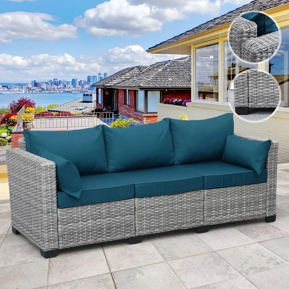 Outdoor Furniture Wicker 3-seat Sofa with Waterproof Cover and Anti-Slip Cushions, Deep Seat, High Backrest