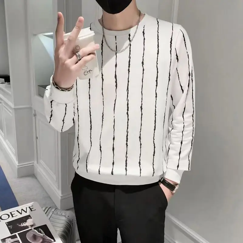 Men's Clothes Spring and Autumn Long Sleeve Striped Sweatshirt Fashion Brand Slim-fit Casual All-match Handsome Sweatshirts Tops