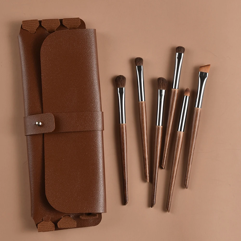 6本入りソフト馬毛アイメイクブラシセット - 完全なアイシャドウ/ブレンド/眉/リップブラシツール