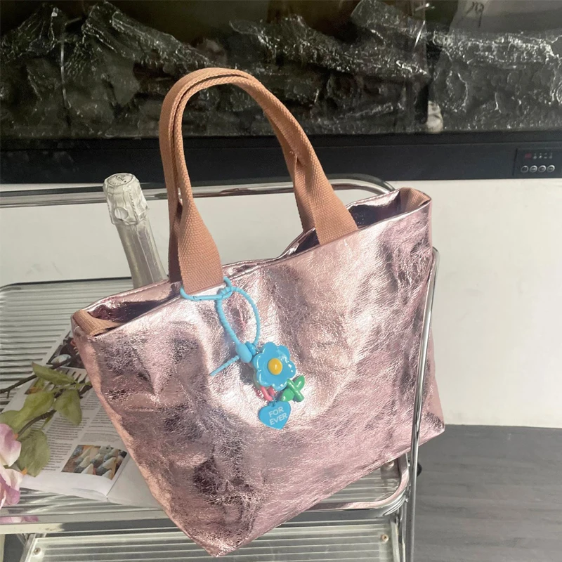 Korean Fashion Tote Bags For Women Luxury Designer Handbag And Purse 2024 New In PU Crackle Texture Top Handle Underarm Shoulder