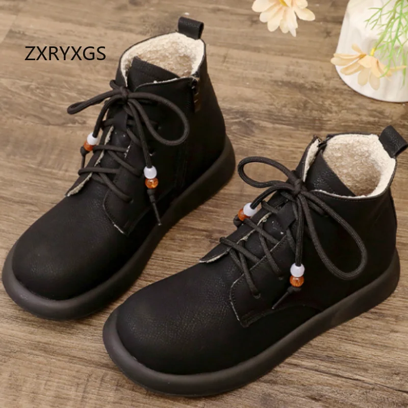 

ZXRYXGS/Осенне-зимние ботинки из воловьей кожи, модные повседневные кроссовки, 2025 г., теплые зимние ботинки из натуральной кожи с плюшем, женские большие размеры