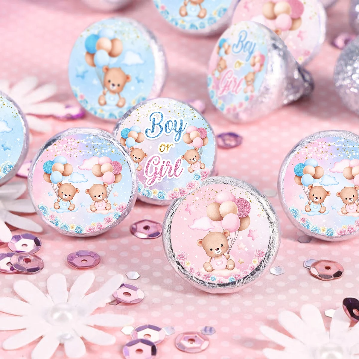 500 قطعة تكشف الجنس ملصقات مستديرة تيدي بير ورقة زجاجة التسمية للجنسين تكشف هدية حفلة مغلف الديكور #4