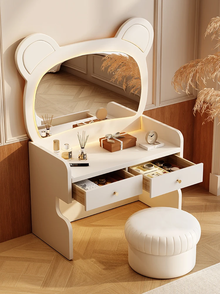 Dresser, makeup table, bedroom, simple small apartment, solid wood bear creative cream style bedroom