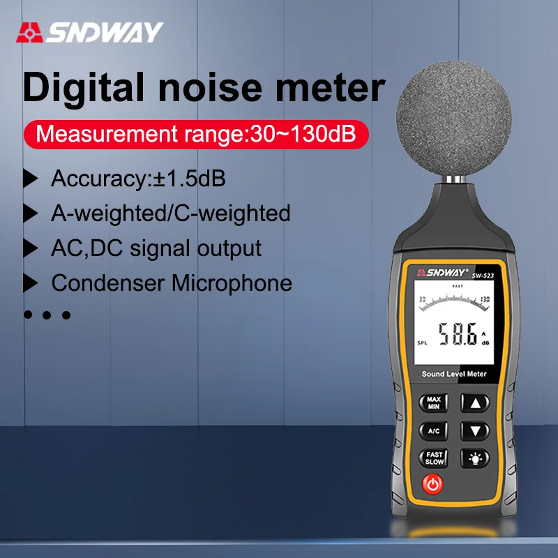 

SNDWAY SW 523 524 Sound Level Meter 30 to 130 dB Detector Digital Professional Decibelimeter Noise Level Decibel Meter