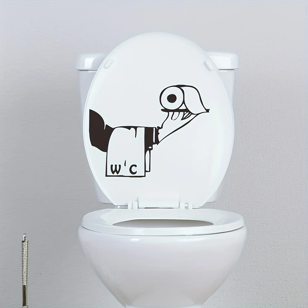 1Pc Whimsical Self-Adhesive Toilet Lid Decal - Creative Bathroom Wall Sticker, Durable Pvc Material