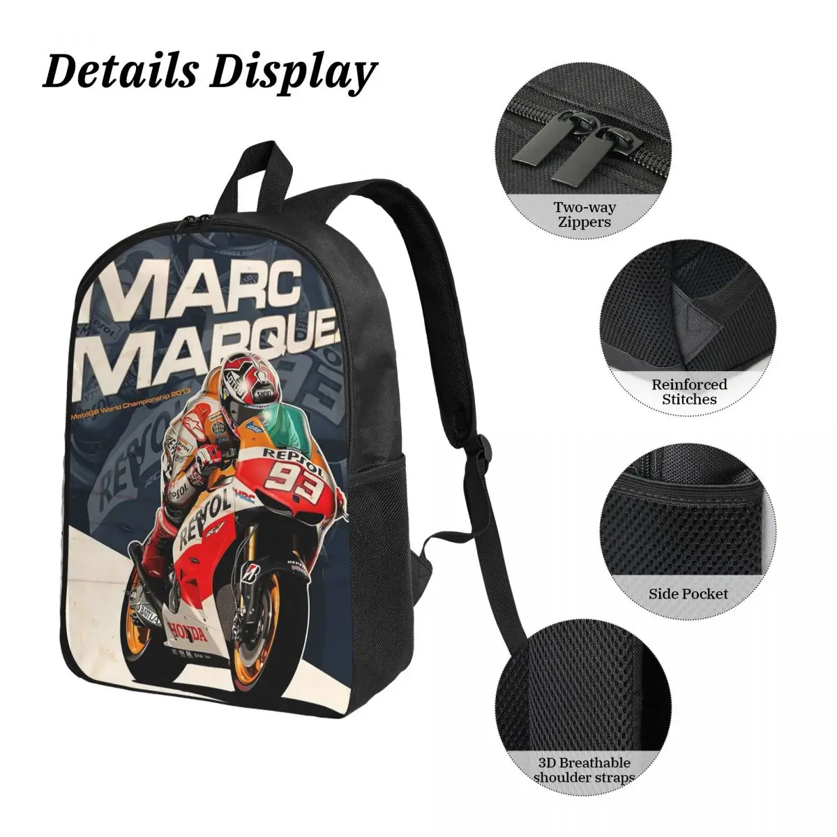 Moto Marc Marqueze 93 Zaino Ragazzi Ragazze BookBag Borsa da scuola Borse a tracolla per computer Borsa da pranzo isolata 3ps Astuccio