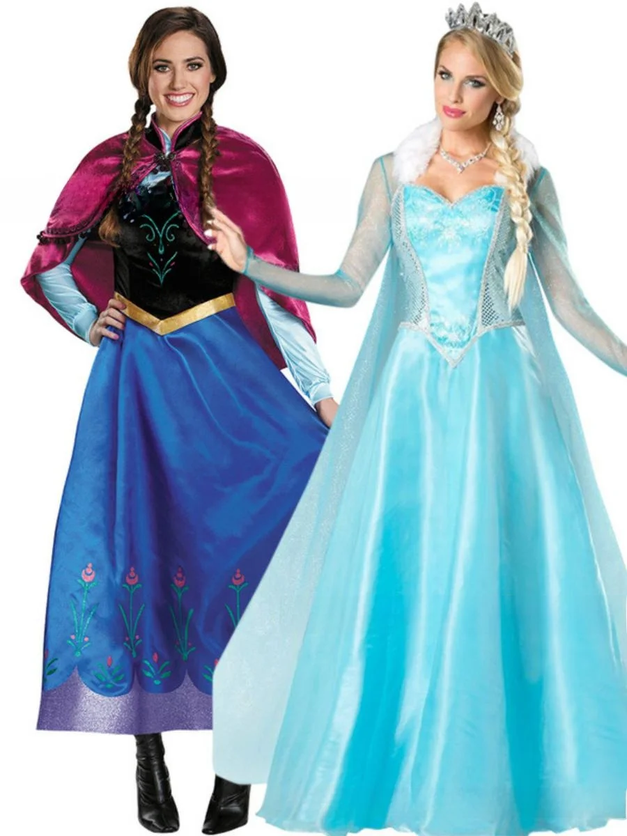 Nieuwe Halloween Volwassen Kostuum Cosplay Maskerade Dr. Elsa Anna Prinses Rok Katoen Traditionele Chinese Toneelkostuum