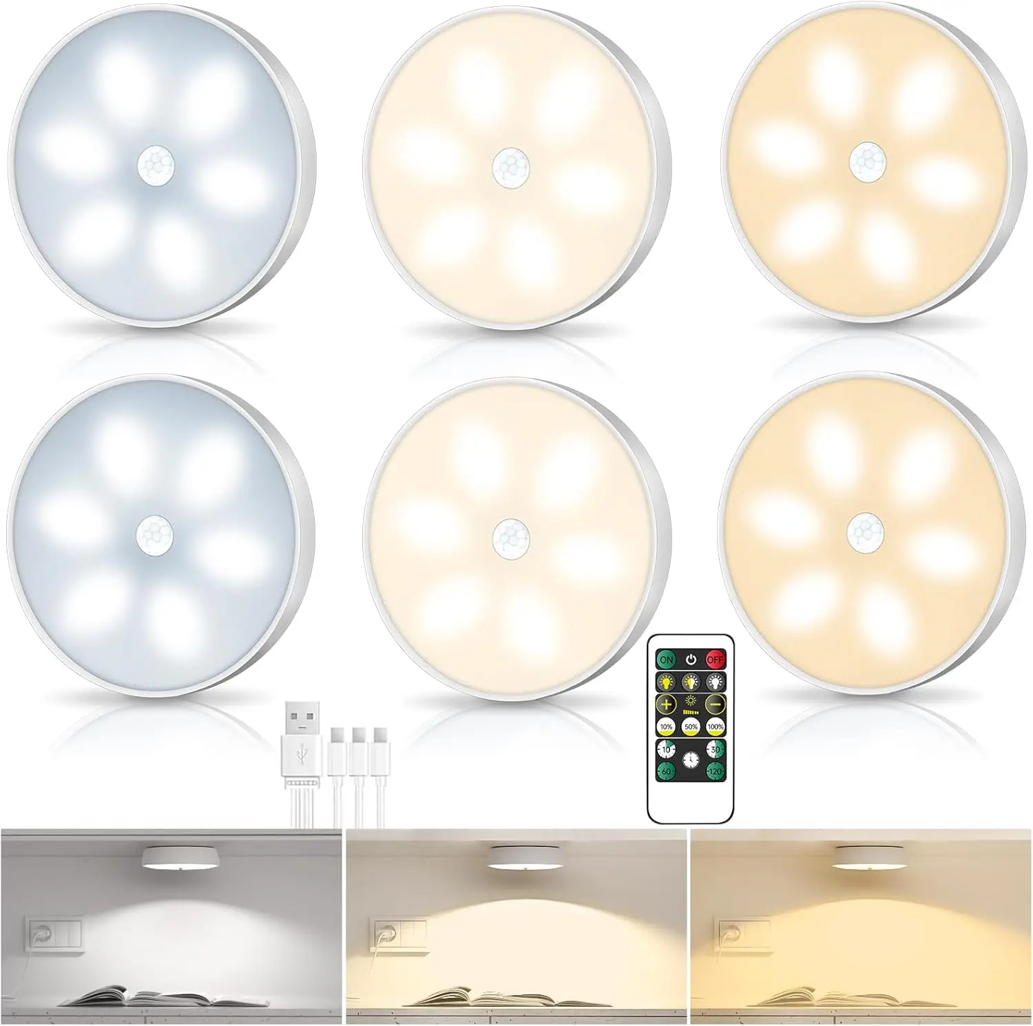 Night Lamp tMotion Sensor LED USB Rechargeable Wall Light 3 Colors Dimmable Timing Remote Control For Bedroom Decoration