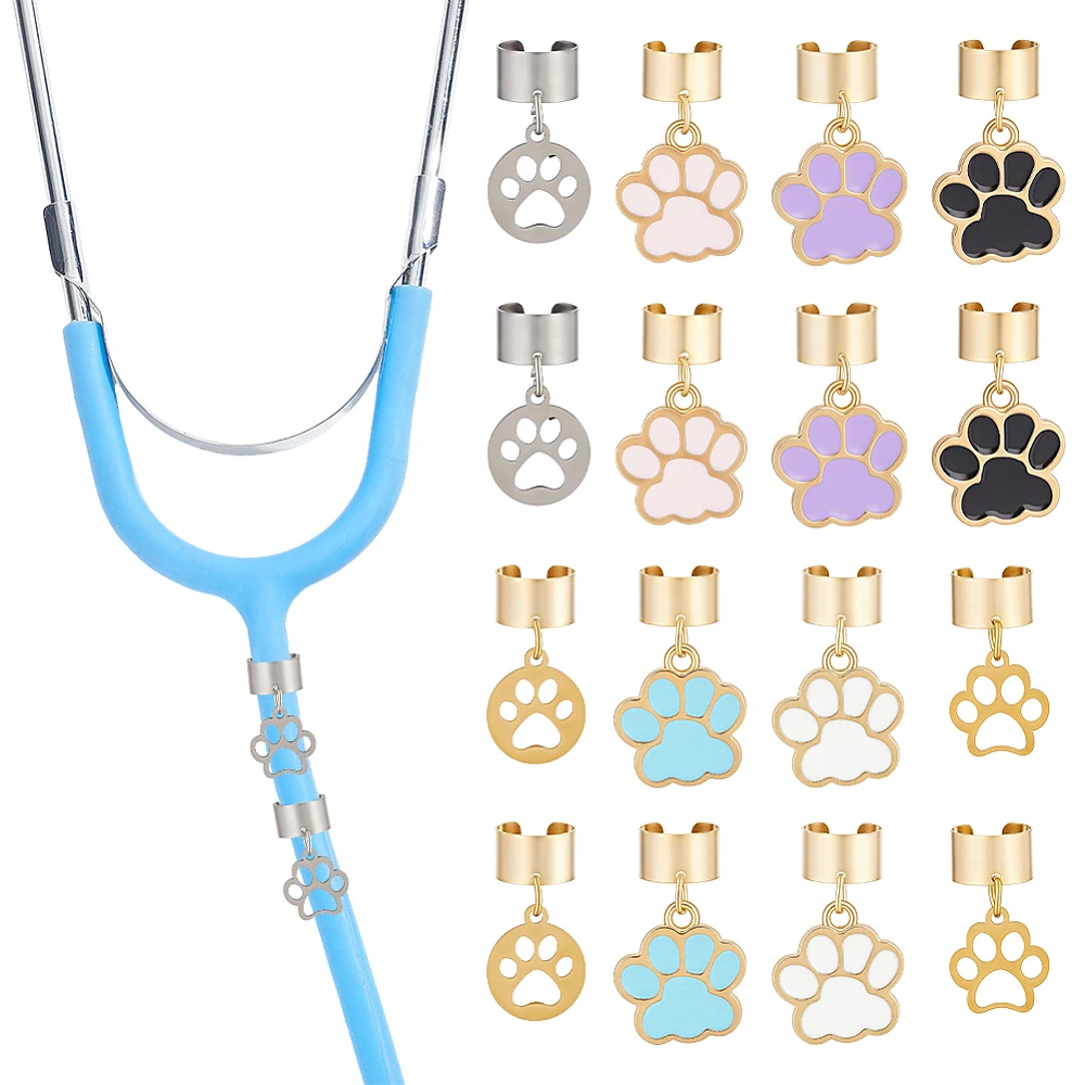18Pcs Stethoscope Charms for Nurse Dog Paw Print Stethoscopes Charm Alloy Enamel Dog Paw Print Stethoscopes Charms Unique