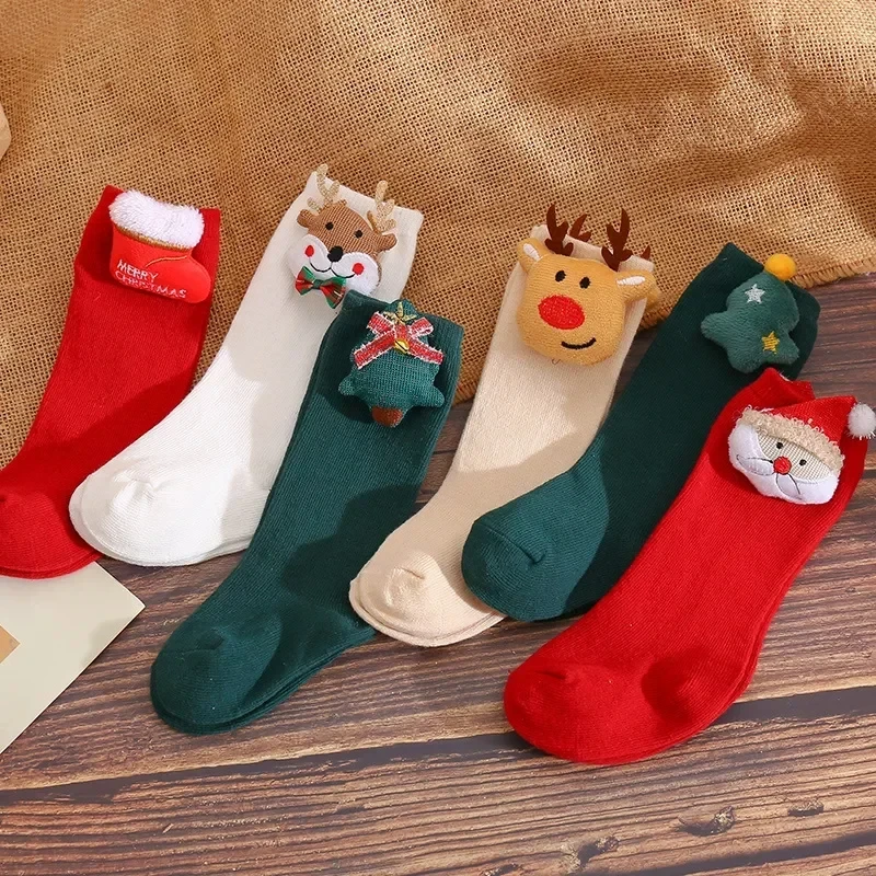 Chaussettes de noël en coton, poupée de dessin animé, mignonnes pour nouveau-nés, garçons et filles, cadeau de nouvel an, cadeau de noël pour