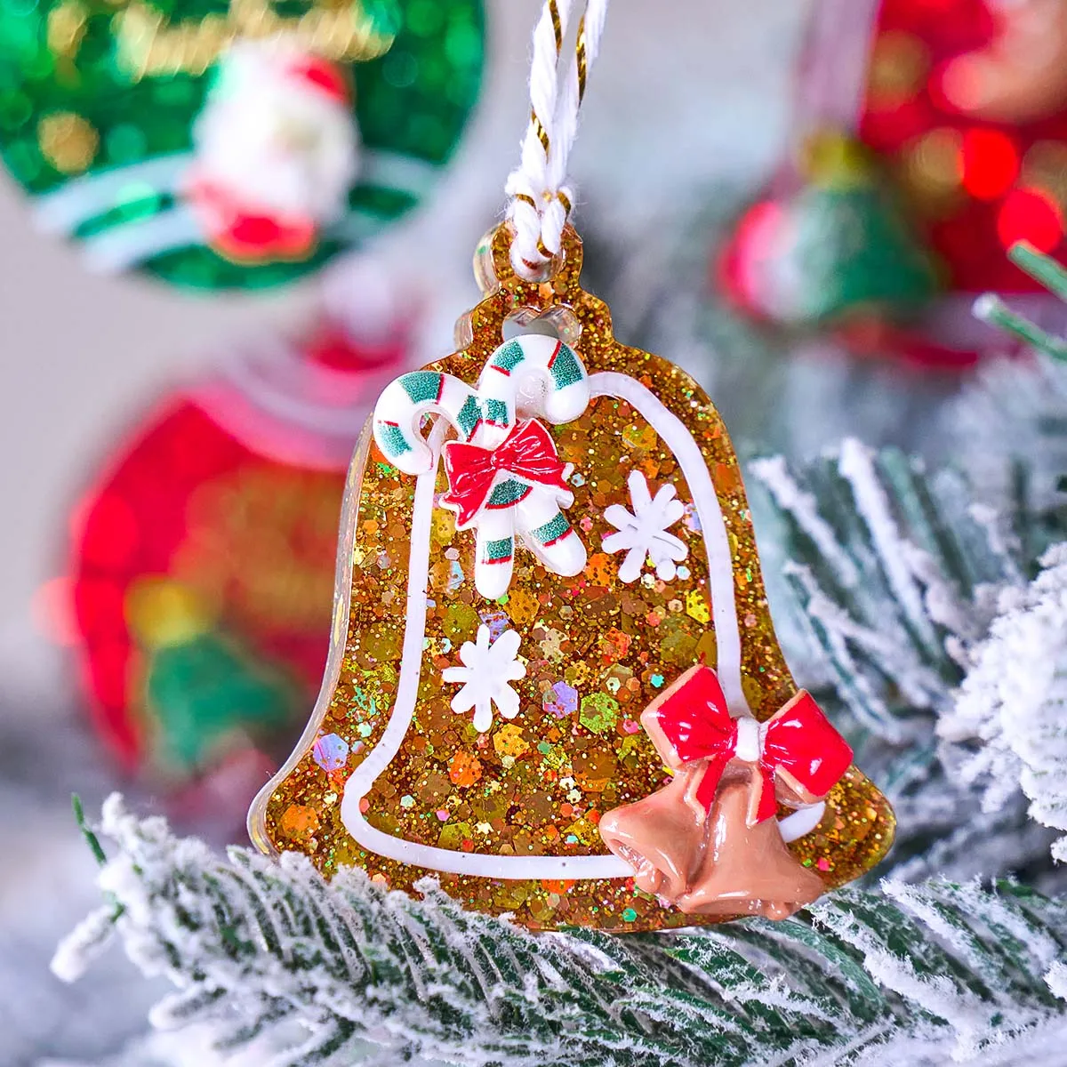 Xmas Tag Pendant Silicone Mold DIY Handmade Round Bell Keychain UV Epoxy Resin Plaster Craft Casting Molds Christmas Tree Decor view 6