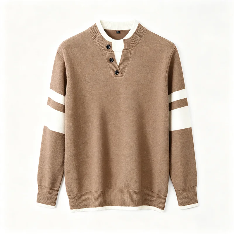 Amerikanischer Retro V-Ausschnitt Strickpullover für Herren, Neuheit 2026, Fake-Zweiteiler Gestreifter Kontrast-Pullover, Hochwertiges Casual-Oberteil – Detail 10