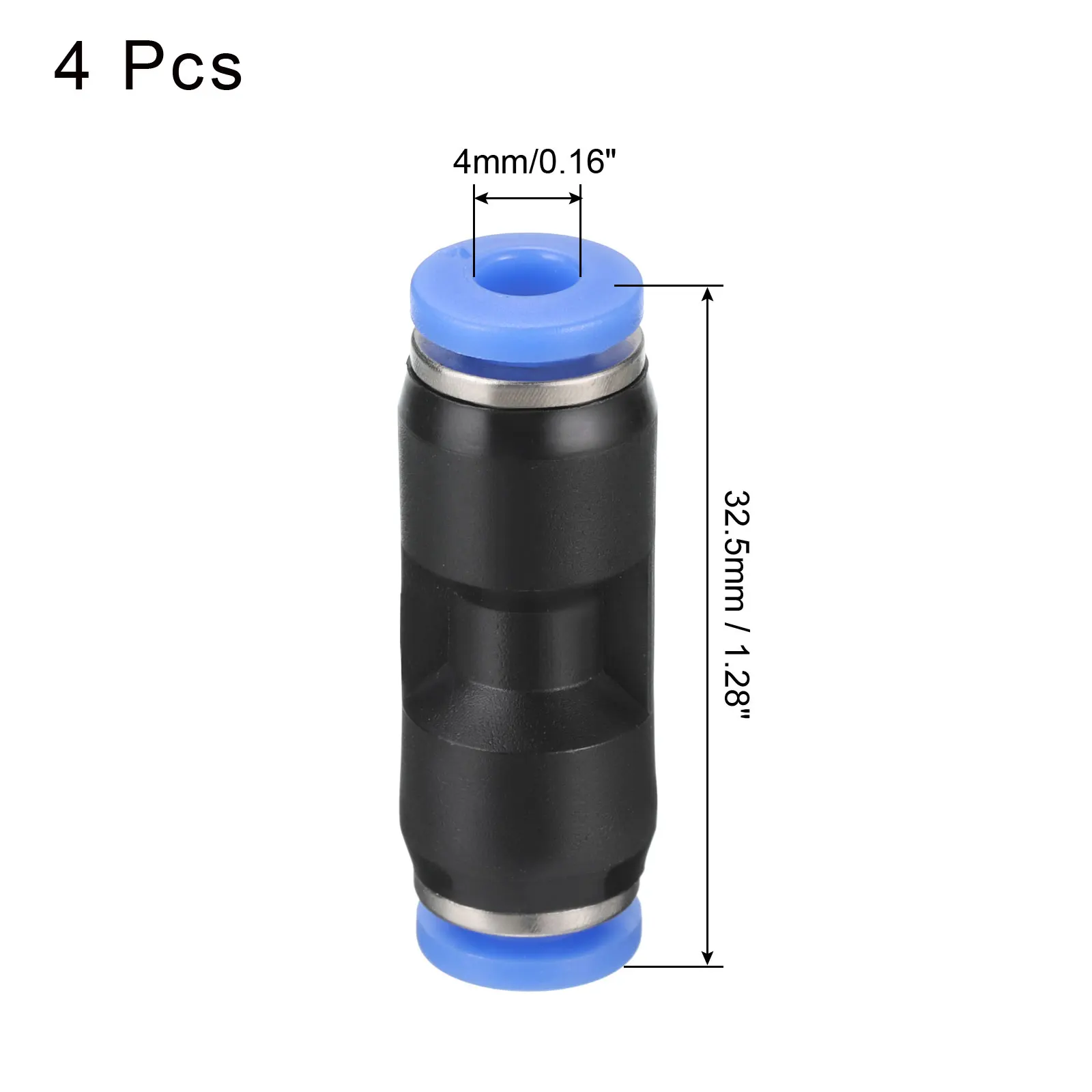 4Pcs Push to Connector Fitting 4/6/8/10/12mm Tube OD Quick Connect Air Line Hose Pipe Fitting Straight Pneumatic Connector Black