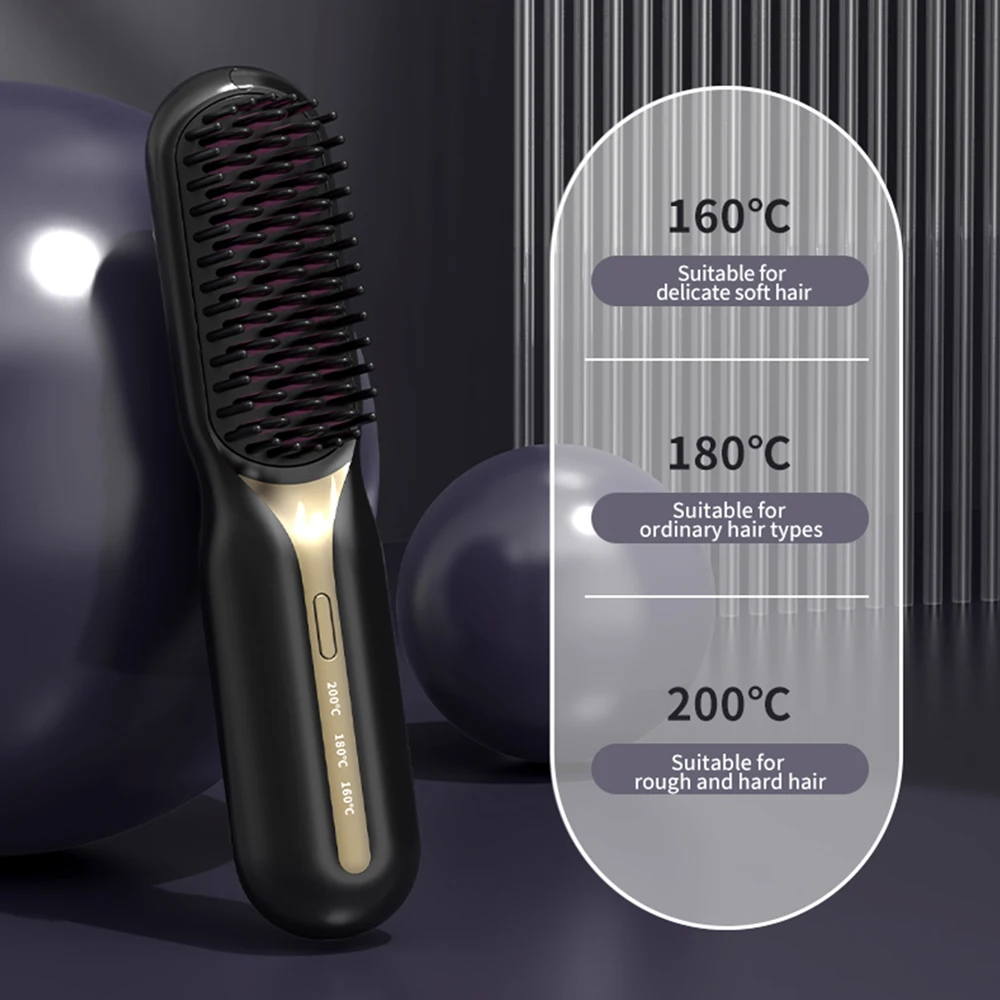 Hair Straightener Hot Comb Multifunctional Straight Comb Brush Professional Negative Ion Anti-Scalding Hair Styling Rechargeable