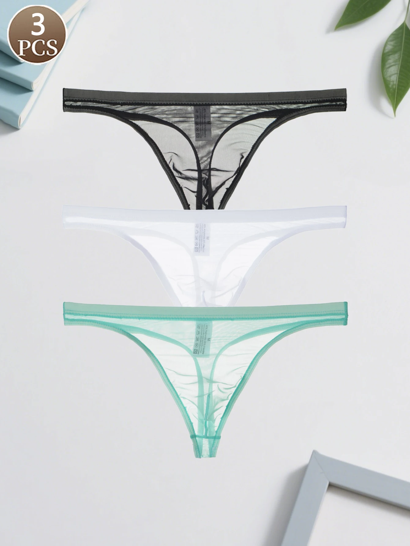 3 قطع من شبكة خفيفة الوزن ومثيرة شبه شفافة بلون سادة للرجال قابلة للتنفس وسريعة الجفاف #1