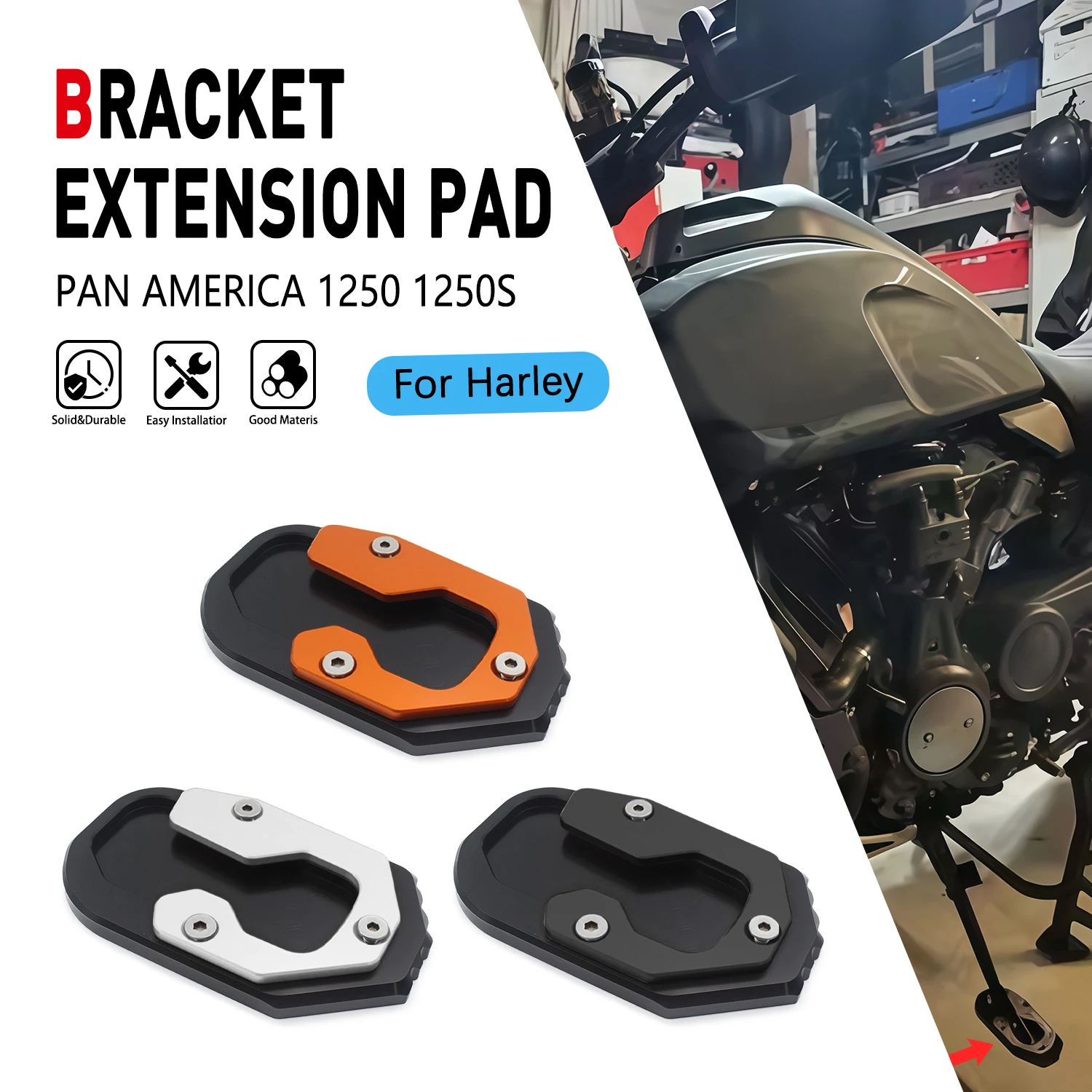 

Motorcycle For Harley PAN AMERICA 1250 1250S CNC 2021 2022 2023 Kickstand Foot Side Stand Extension Pad Support Enlarge Plate
