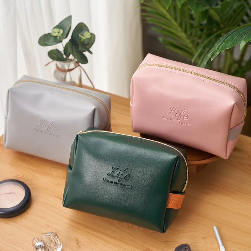 Portable PU Leather Jewelry Storage Pocket Skin Care Products Foundation Make-up Brush Bags Multi-function Mini Wallet for Women