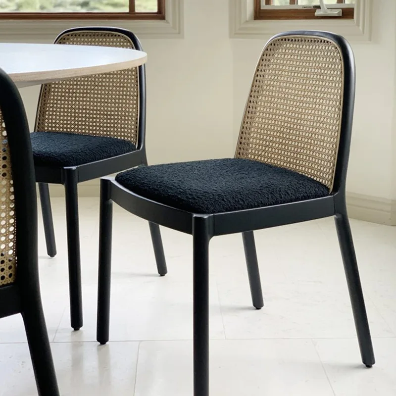 JOYLIVE Rattan Dining Chair Soft Velvet Armchair Back Chair Solid Wood Dining Table Chair Hotel Home Use 2022 New Dropshipping