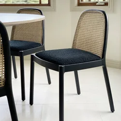 JOYLIVE Rattan Dining Chair Soft Velvet Armchair Back Chair Solid Wood Dining Table Chair Hotel Home Use 2022 New Dropshipping