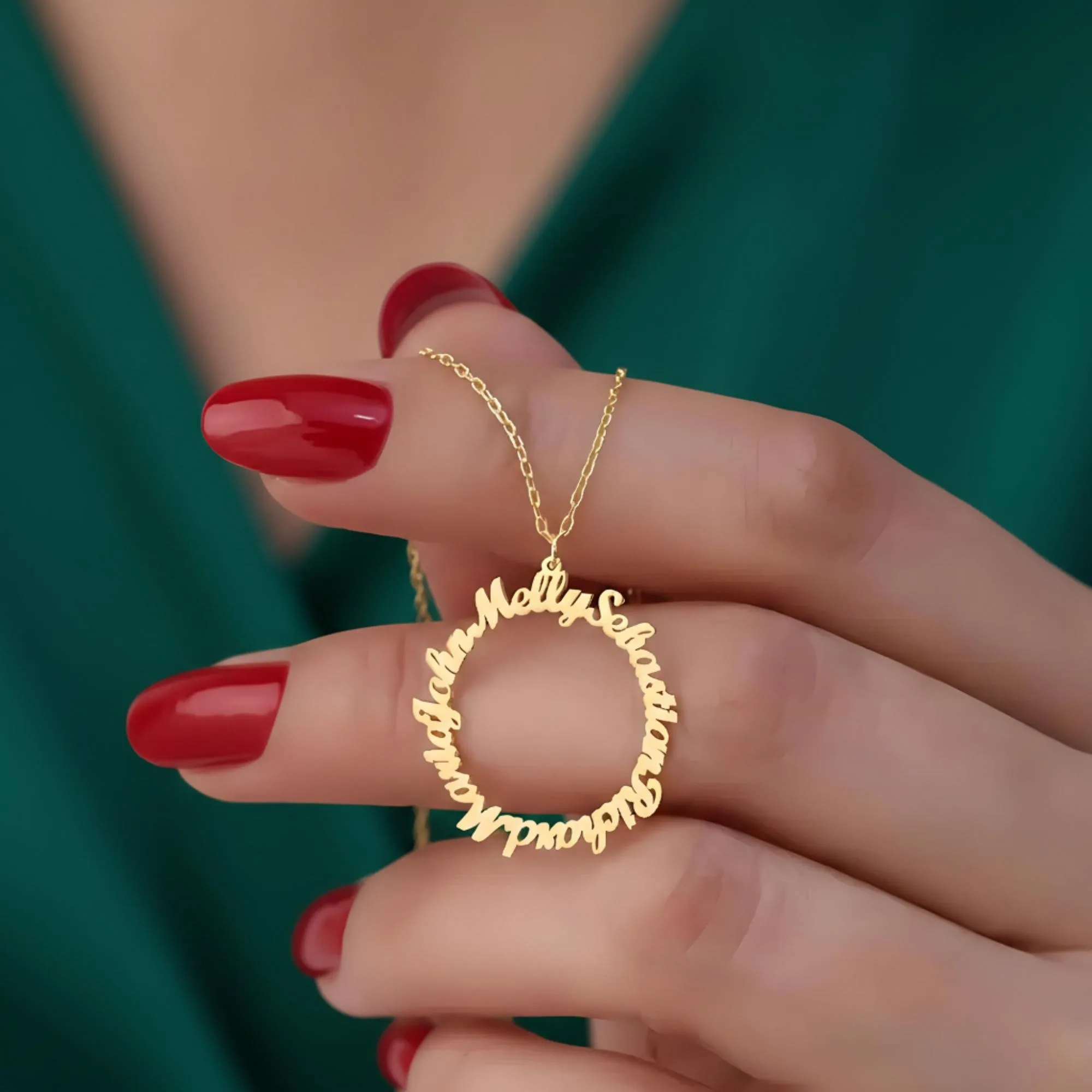 

Personalized Circle Name Necklace Engraved Family Jewelry Custom Nameplated Hoop Necklace Grandma Birthday Gift