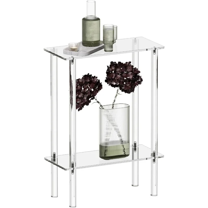 

Acrylic Narrow Side Table for Small Spaces, 7" Wide Skinny Nightstand/Bedside Table for Bedroom, Slim Small End Table, 2