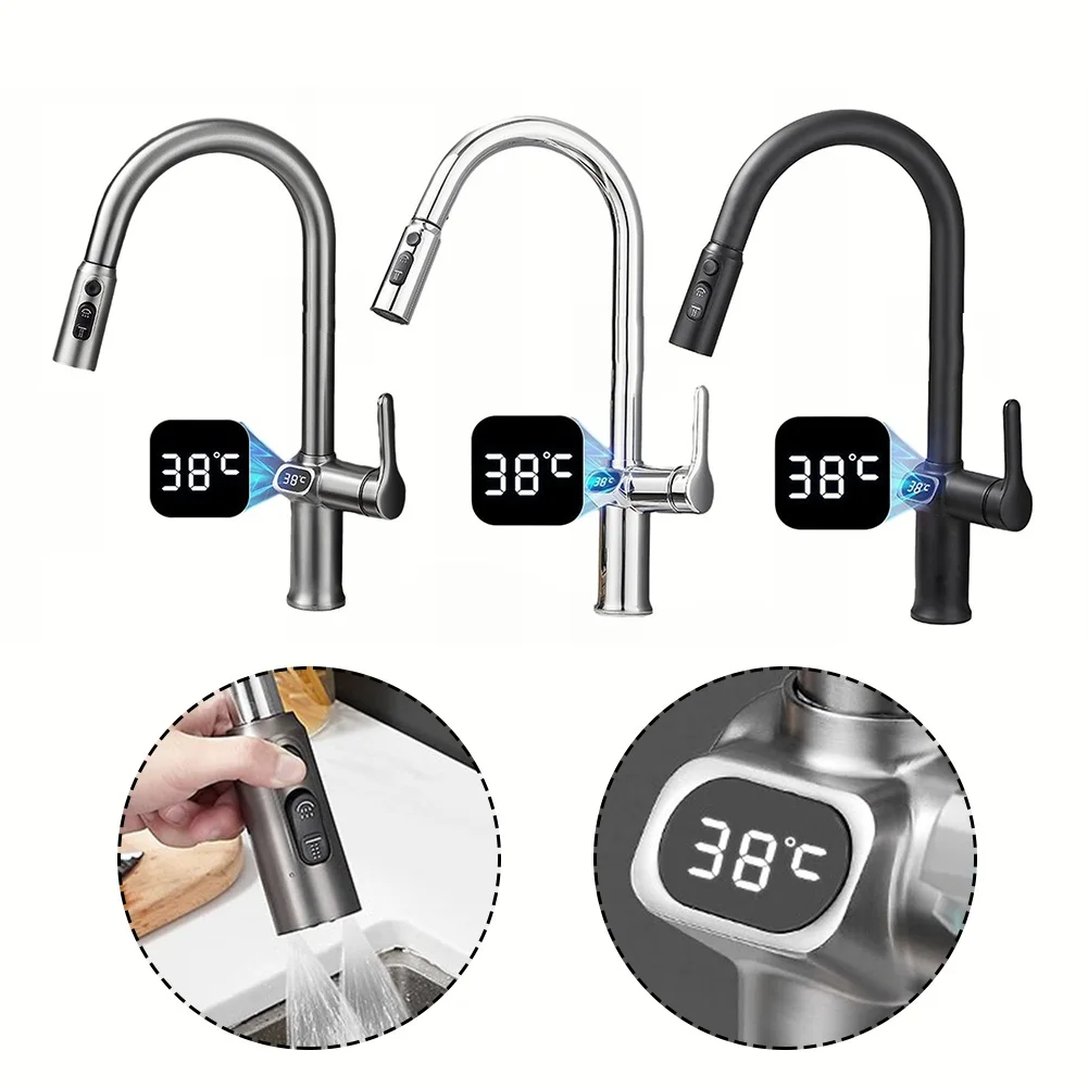 

1pcs Rotatable Pull Out Kitchen Sink Faucet Taps With Temperature Digital Display 41*21cm Kitchen Faucet Bathroom Tap