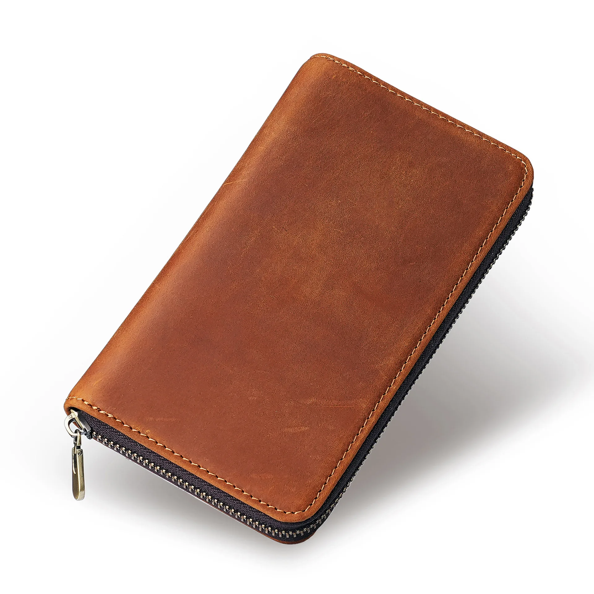 Top Layer Cowhide Zipper Pen Storage Bag Crazy Horse Leather Ballpoint Pen Case Large Capacity Pen Box Stationery Box Clutch Bag