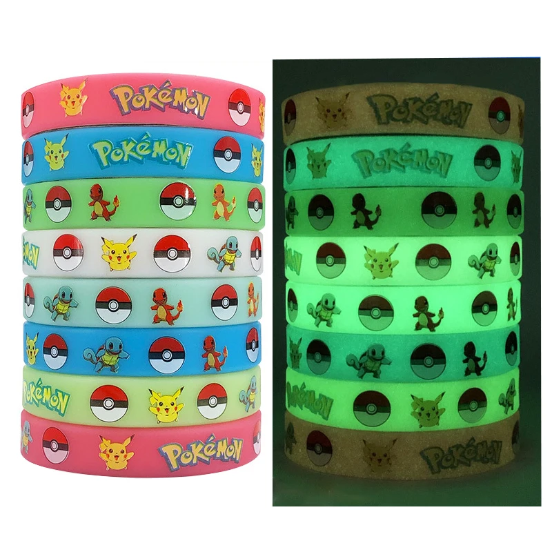 Pokemon Bracelet Anime Pocket Elf Pikachu Noctilucent Cartoon Silicone Wristband Bracelets Party Gifts Cosplay Accessoires Toys