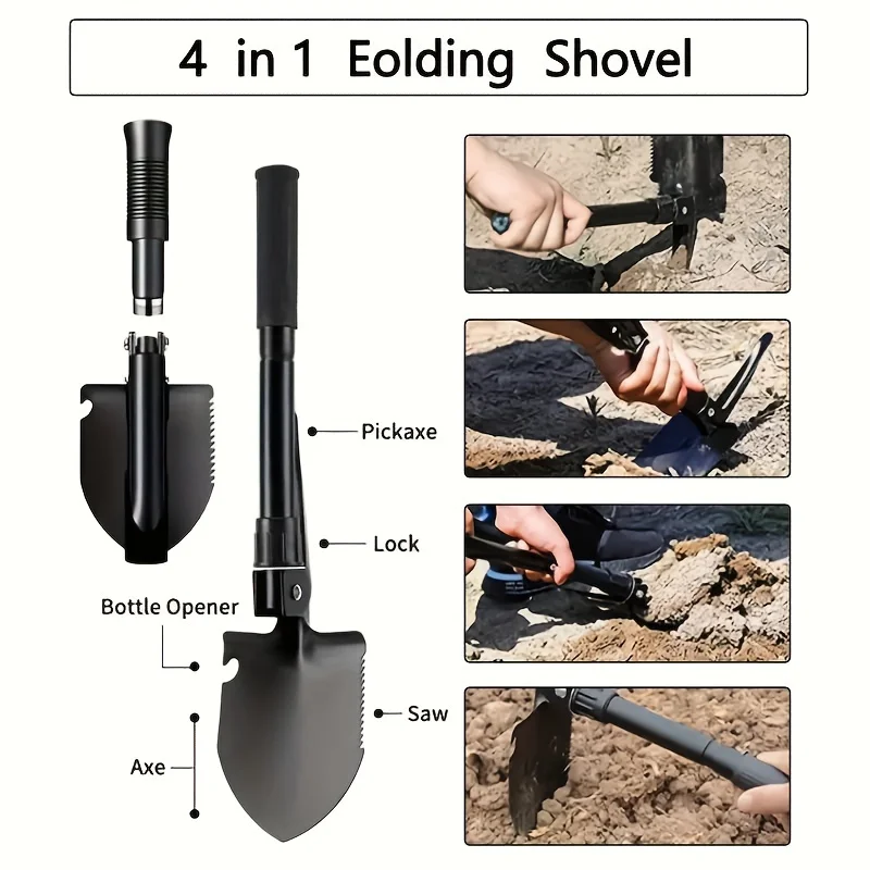 Versatile Folding Metal Shovel – Durable, Space-Saving Multi-Use Tool, Perfect for Outdoor, Gardening & Emergency Car Situations