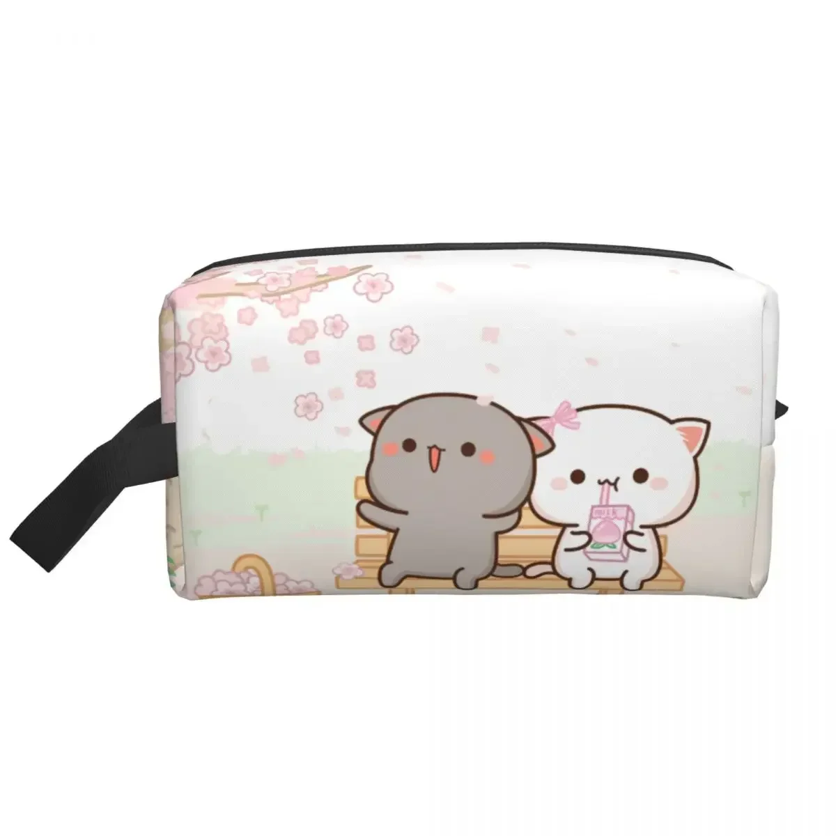 Borsa da toilette da viaggio personalizzata Peach Goma Sakura per donna Coppia di cartoni animati Mochi Cat Borsa per cosmetici per trucco Kit Dopp per riporre bellezza