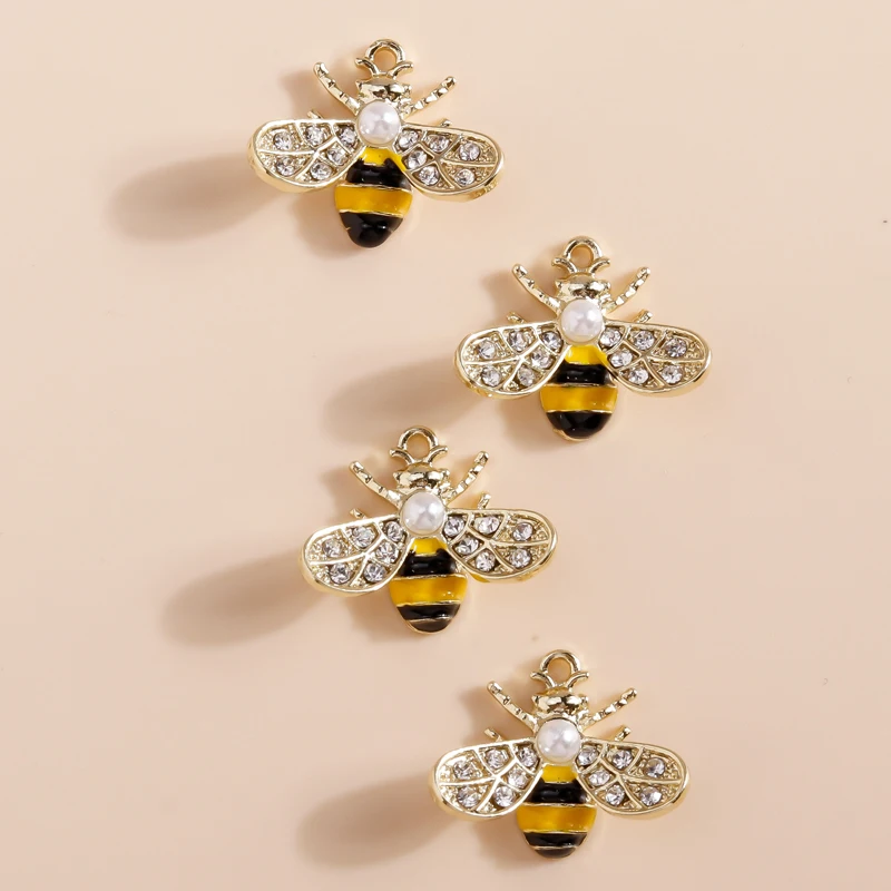 Leslie 4 Stück 14 x 18 mm exquisite Perlen-Kristall-Bienen-Charms für Ohrringe, Halsketten, Armbänder, DIY-Schmuckherstellungszubehör – Detail 4