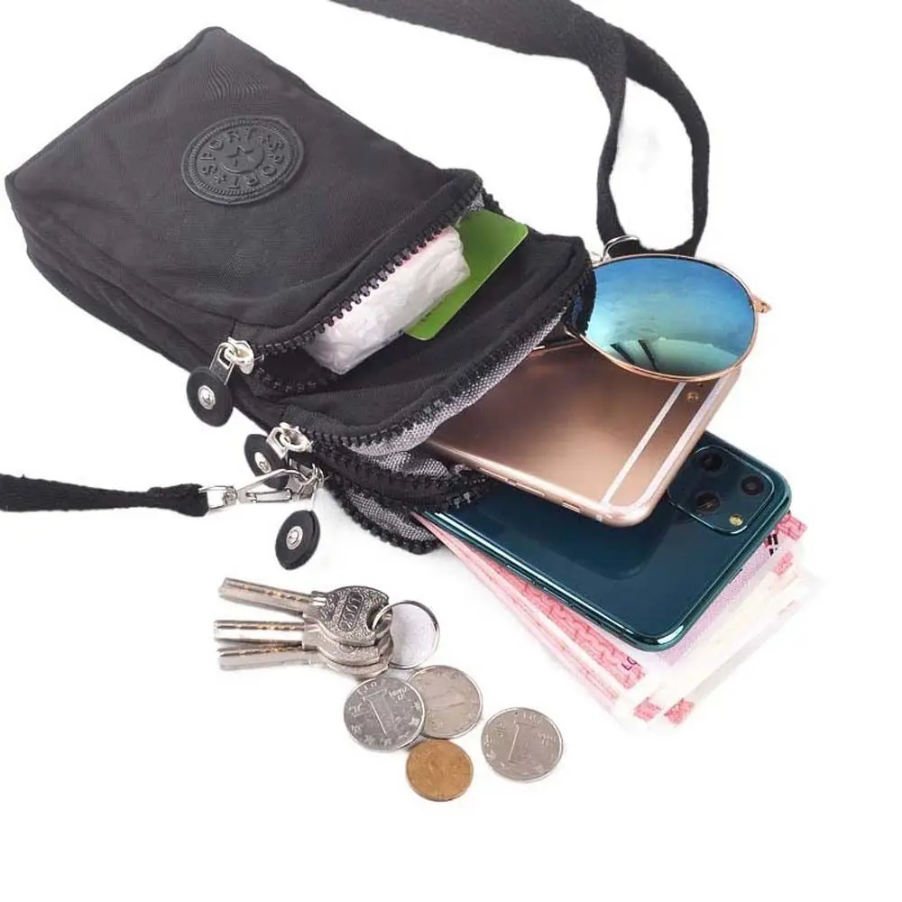 

Letter Short Nylon Coin Purse Waterproof Star Three Layer Wallet Sports Crossbody Bag Korean Style Zipper Phone Bag Shopping