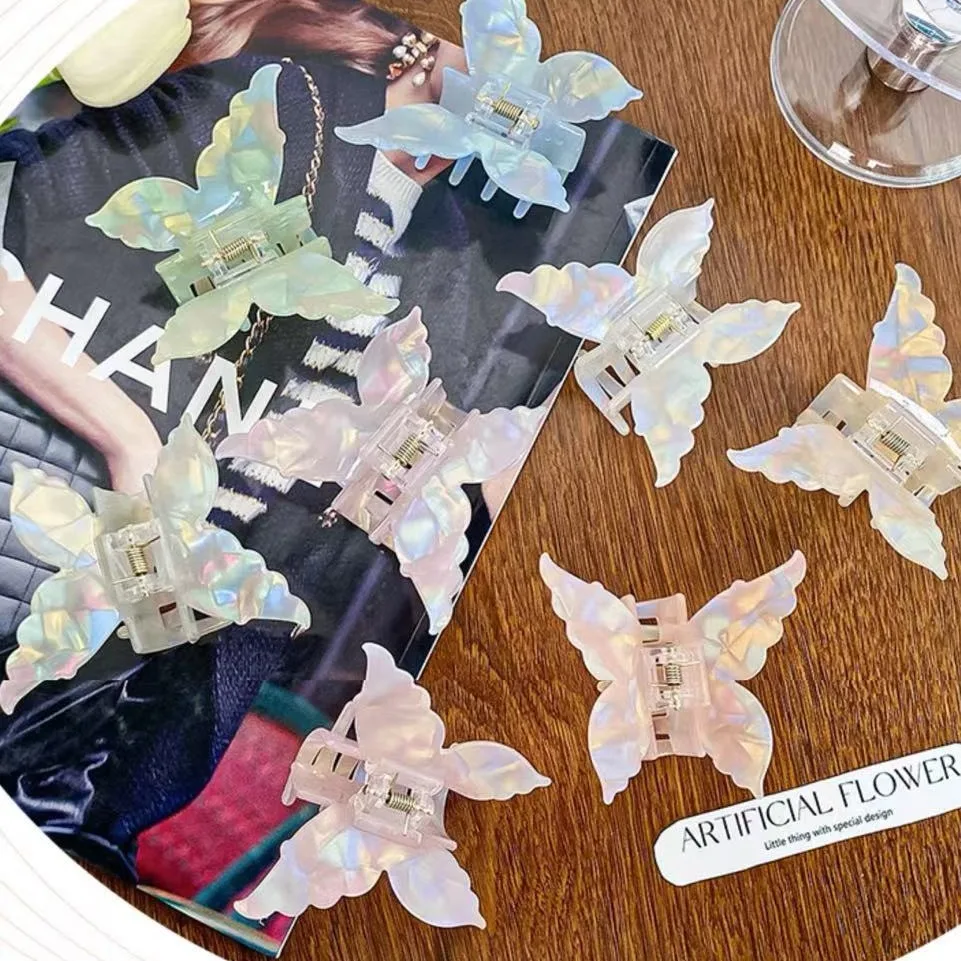 Korean Style Girl Cute Butterfly Gripper Fashion Color Sour Vinegar Hairpin 7cm Pan Hair Mermaid Ji Hair Catch Lady Shark Clip
