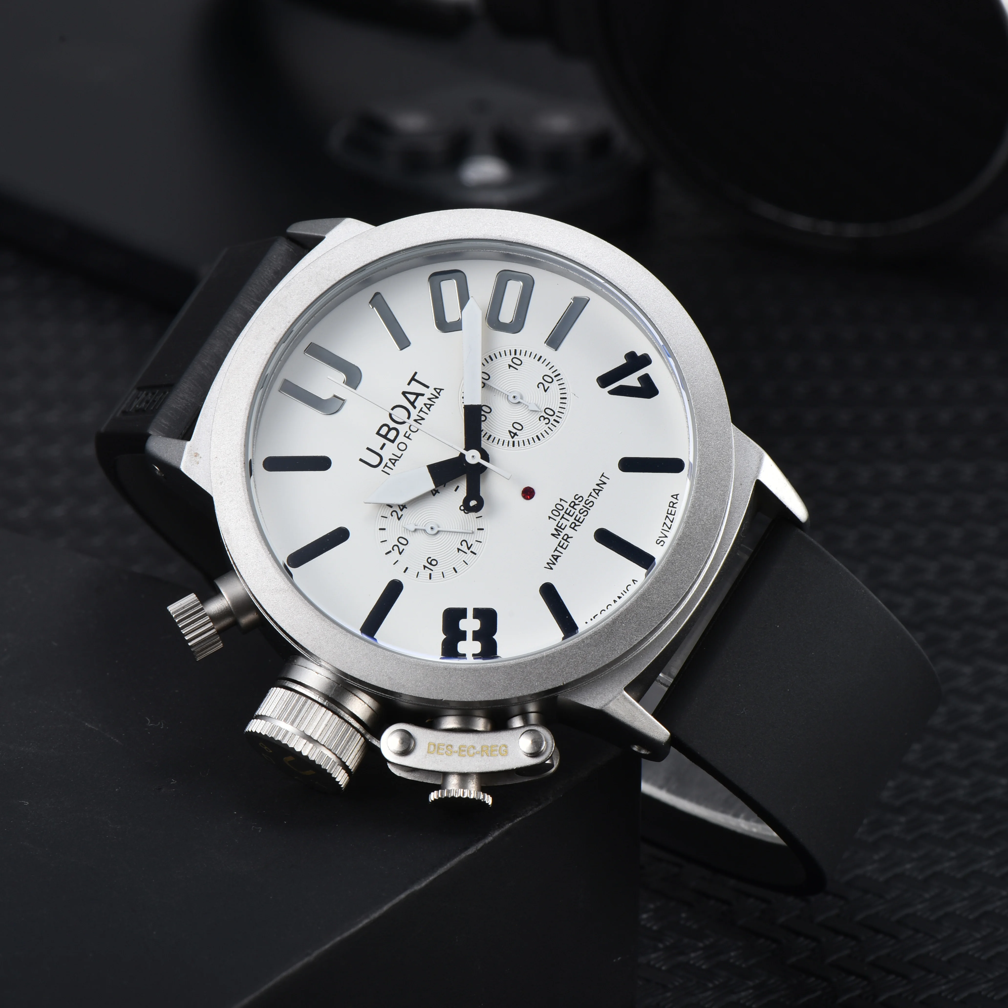 U-BOAT Men's Quartz Chronograph Watch 44mm Stainless Steel Case Silicone Band 1001M Waterproof image 3