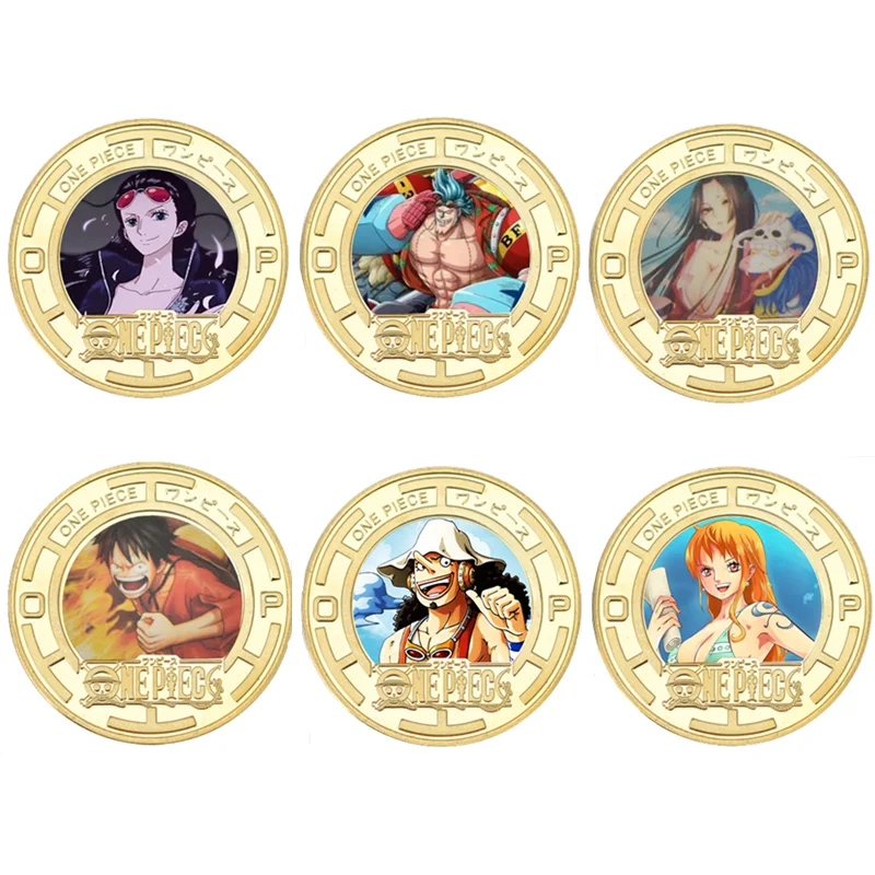 Bandai Anime One Piece 20th Luffy Zoro Chopper Hobby Commemorative Coins Collection Metal Gold Plated Card Coins Kids Toys Gifts