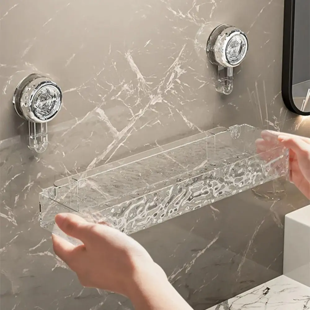 

Waterproof Suction Cup Storage Rack Removable Transparent Wall-Mounted Shelf Rack Large Capacity Easy Install